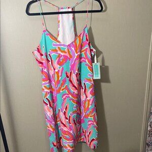 Southern frock NWT dress large neon print tank halter style shift